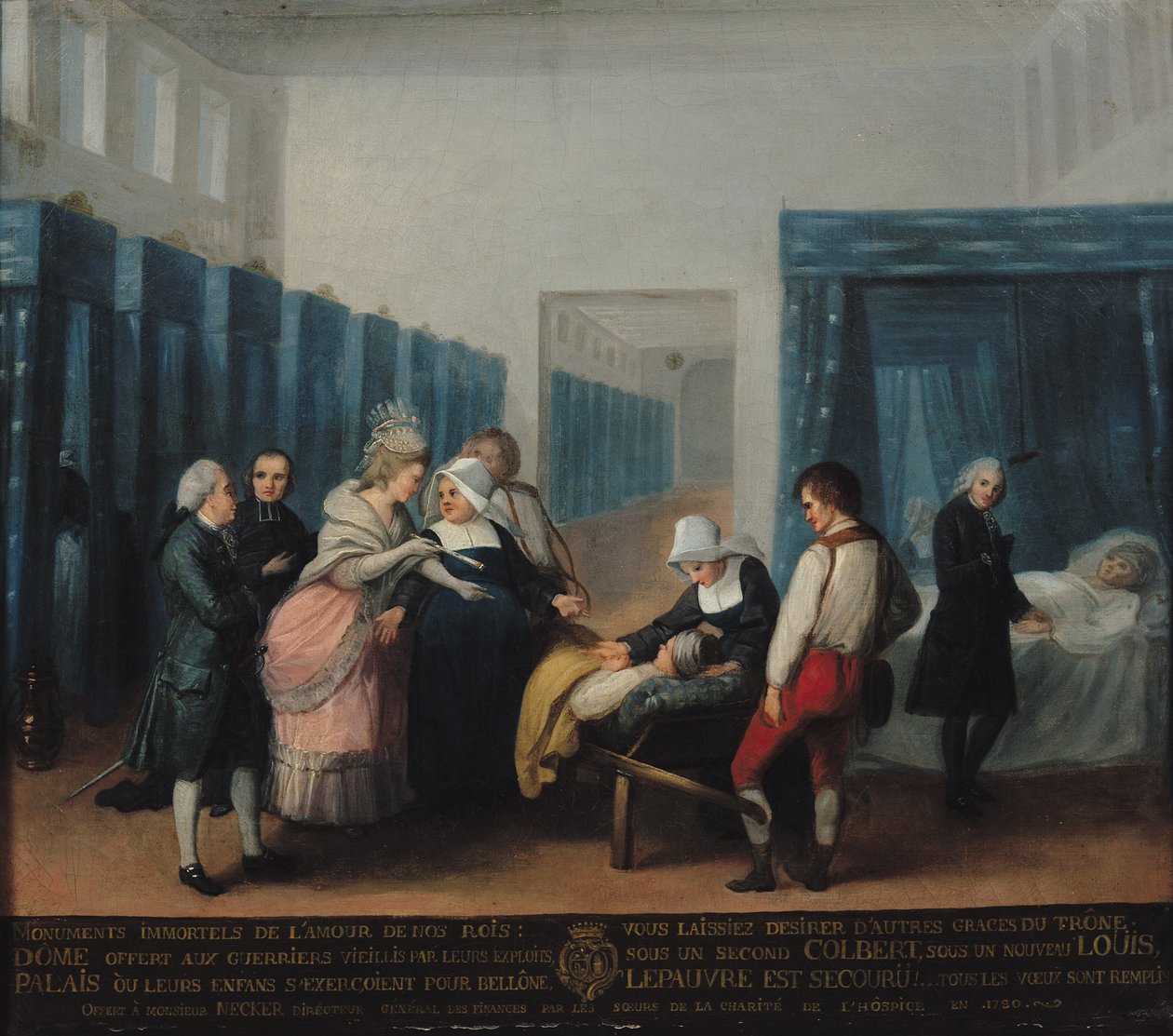 Monsieur og Madame Neckers besøk på Hopital de la Charite, 1780 av French School