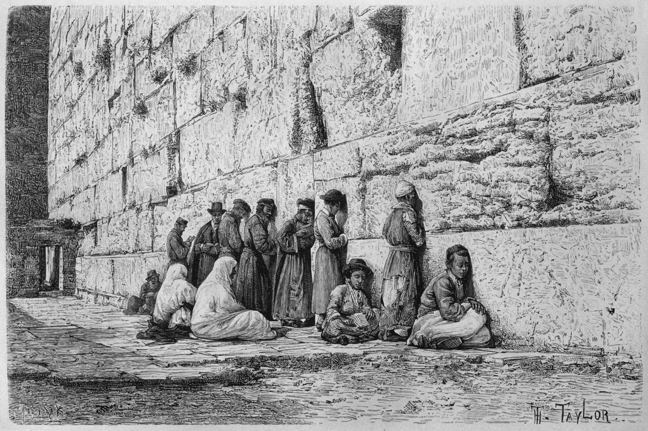 Klagemuren, fra Syria i dag. Reiser i Fønikia, Libanon og Judea. 1875-1880 av Louis Charles Emile Lortet, 1884 (bw gravering) av French School