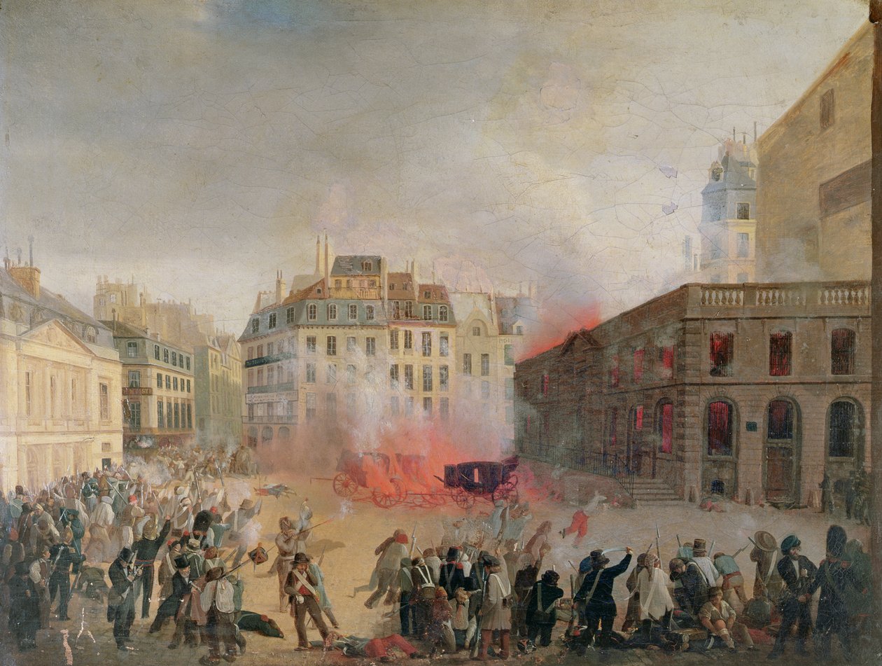 Vanntårnet i brann, Place du Palais Royal, 24. februar 1848 av French School
