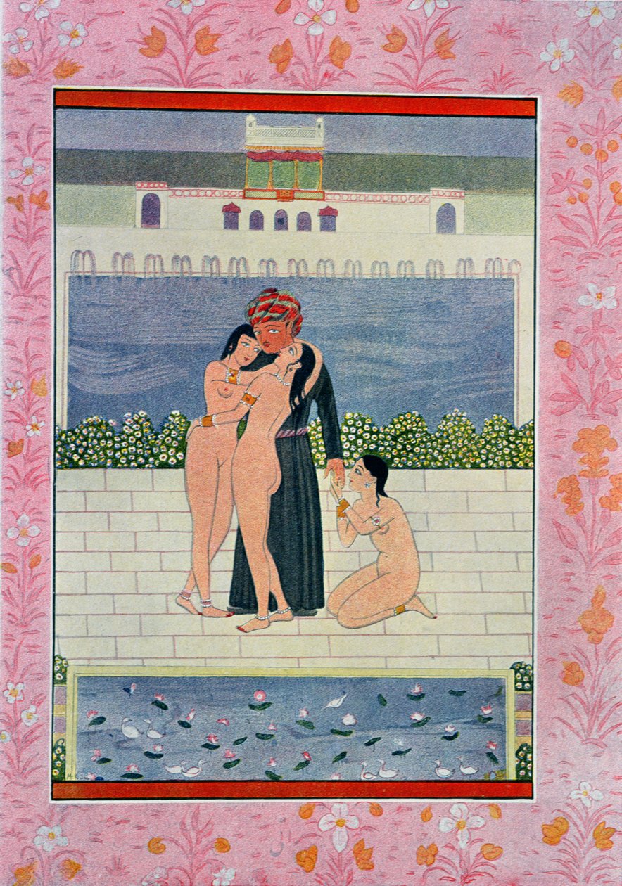 The Wedding of Hassan Badreddine, illustrasjon fra The Arabian Nights, 1895 (fargegravering) av French School