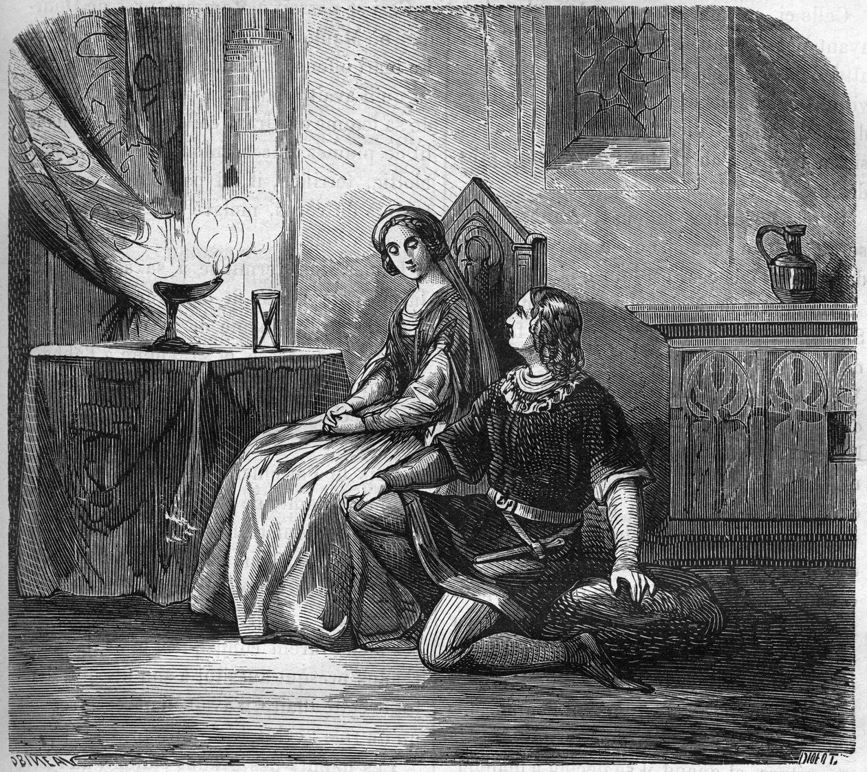 The White Queen of Castile (1188-1252) and the Poet and King of Navarre Thibault IV of Champagne (1201-1253) (also known as Thibault I of Navarre). Engraving in “The history of prostitution and debauche among all the peoples of the world from antiquity to  av French School