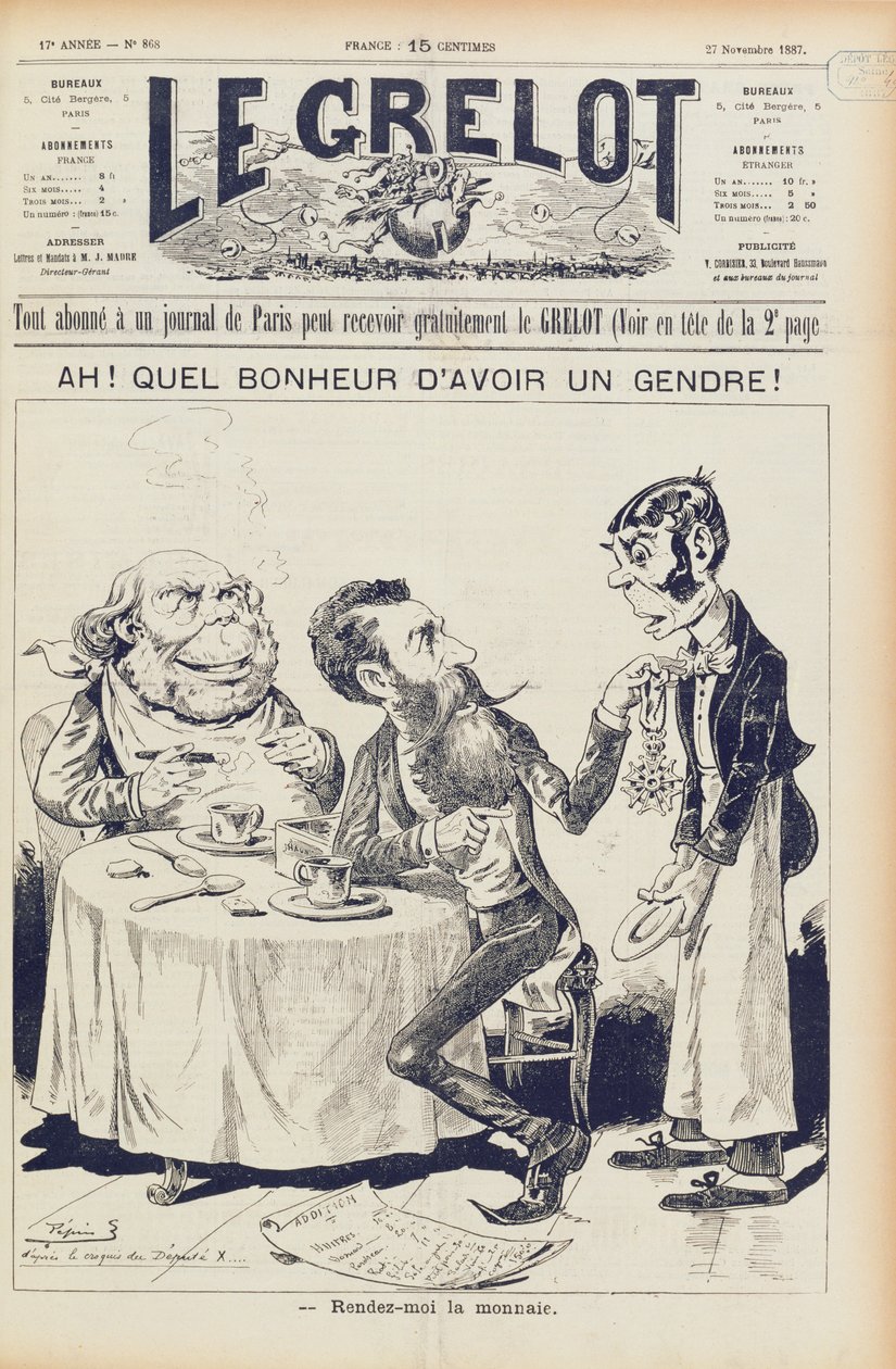 The Wilson Affair, forside av Le Grelot, 27. november 1887 av French School