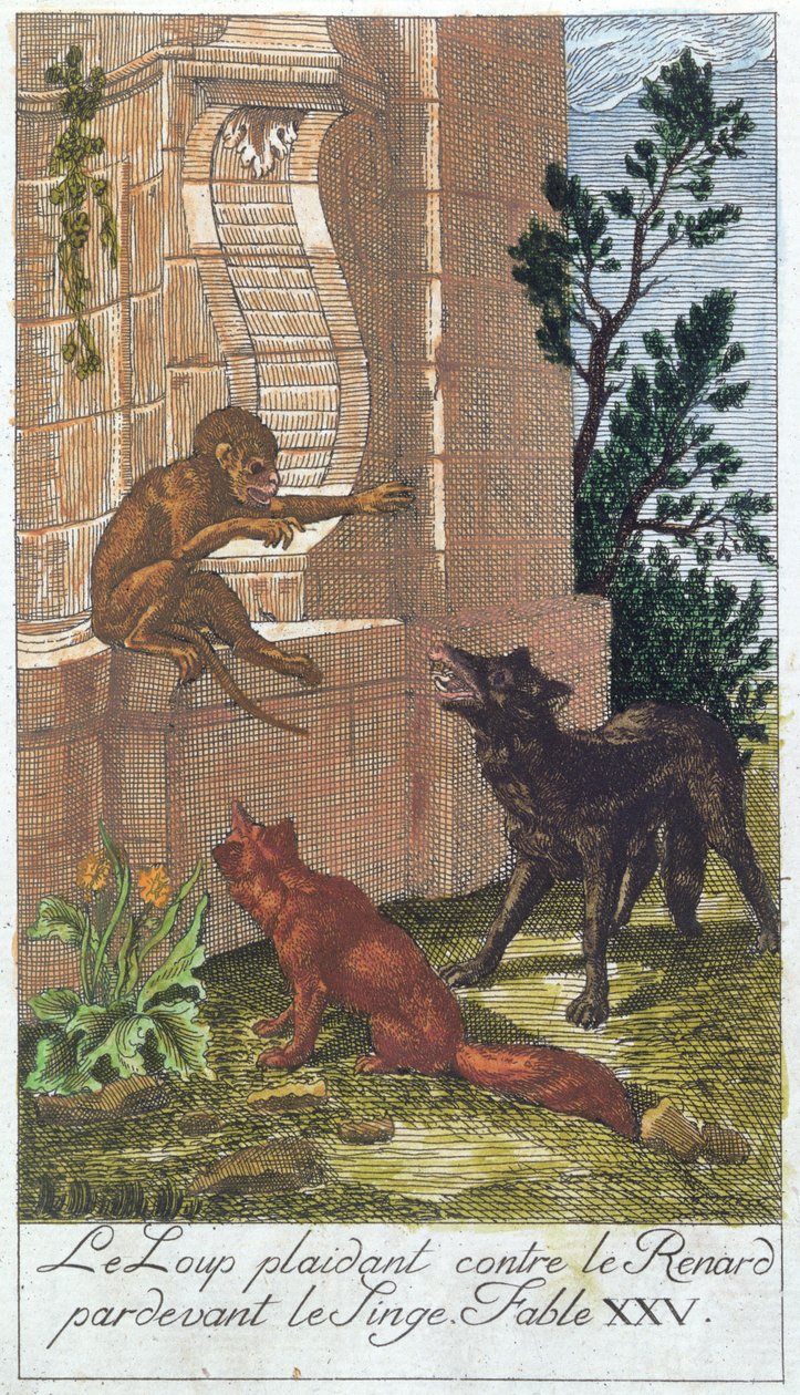 The Wolf, the Fox and the Monkey, fra 'Fables de La Fontaine' av French School