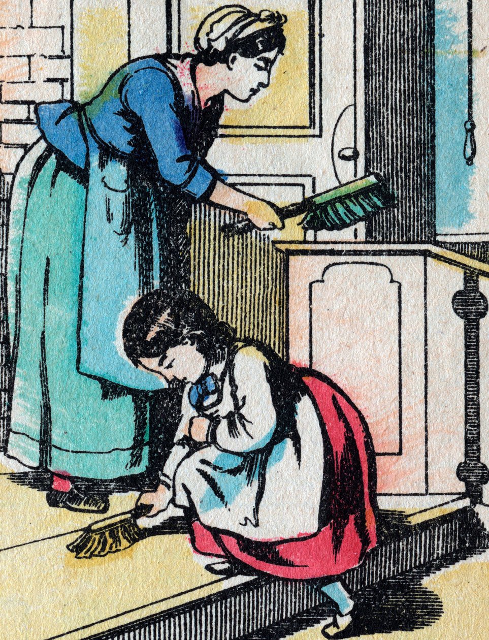 Aktivitetene for jenter fra gode familier: husarbeidet - Epinalt bilde - 1800-tallet (gravering) av French School