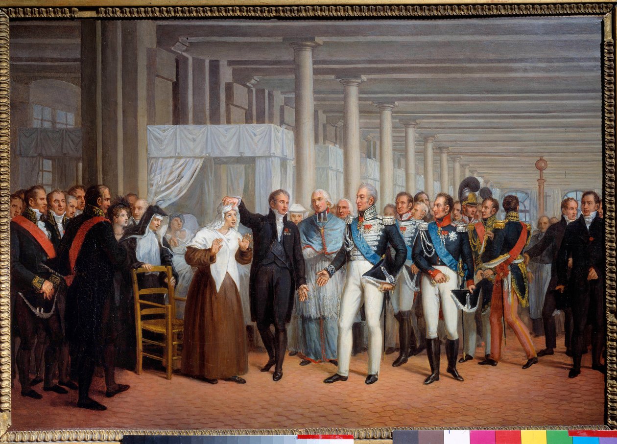 Anatomen og kirurgen Baron Guillaume Dupuytren (1777-1835) på Hotel Dieu presenterer en øyeoperé til King Charles X Painting, fransk skole 1800-tallet, 375 x 540 cm Paris, karnevalsmuseum av French School