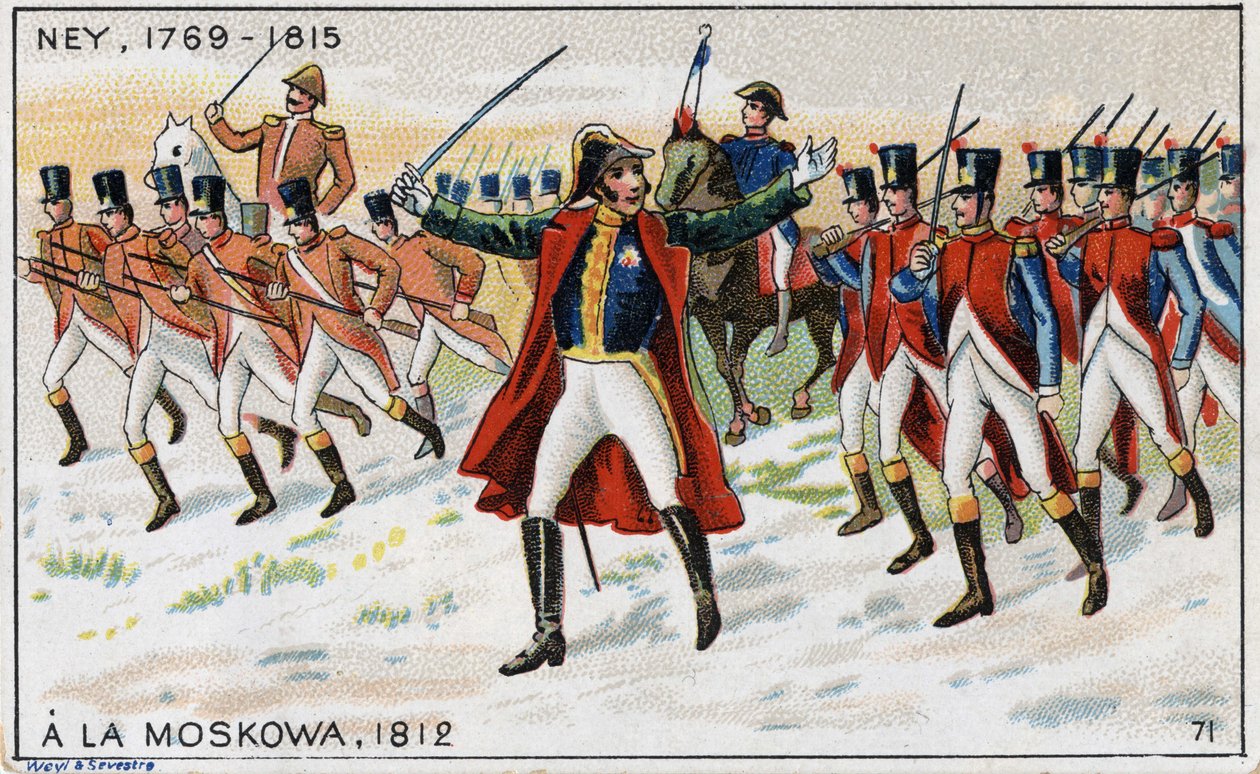 The armees of Napoleon and General Michel Ney (1769-1815) (Marechal Ney) ready to win the Battle of Moskova (also Battle of Borodino) in Russia av French School