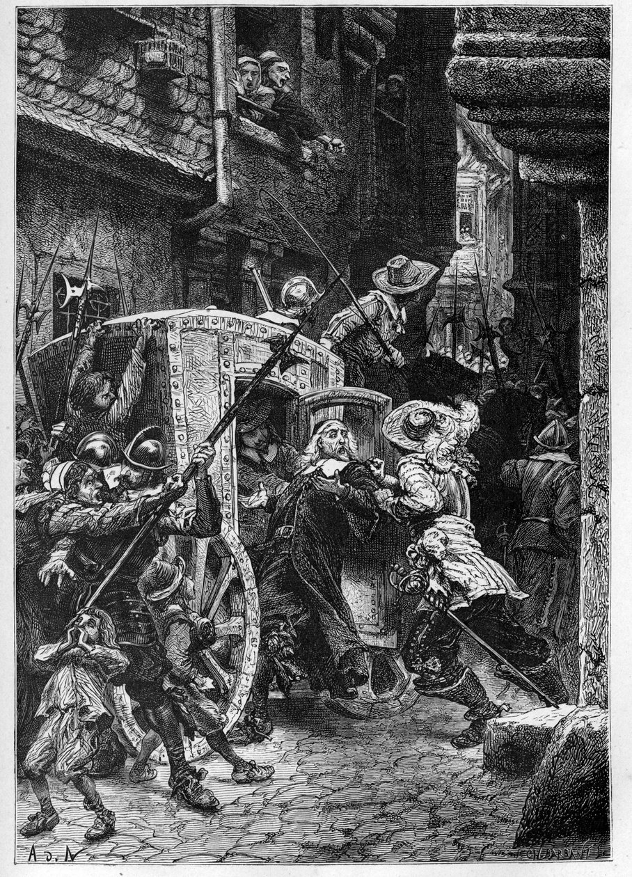 Arrestasjonen av Pierre Broussel (1575-1654) i 1648, under ordre fra Anne av Østerrike (1601-1666), som provoserte folkets omveltning (barrikadenes dager) og Fronde - Arrestasjonen av Pierre de Brousel, rådmann i Paris-parlamentet, kalt Faderen av French School