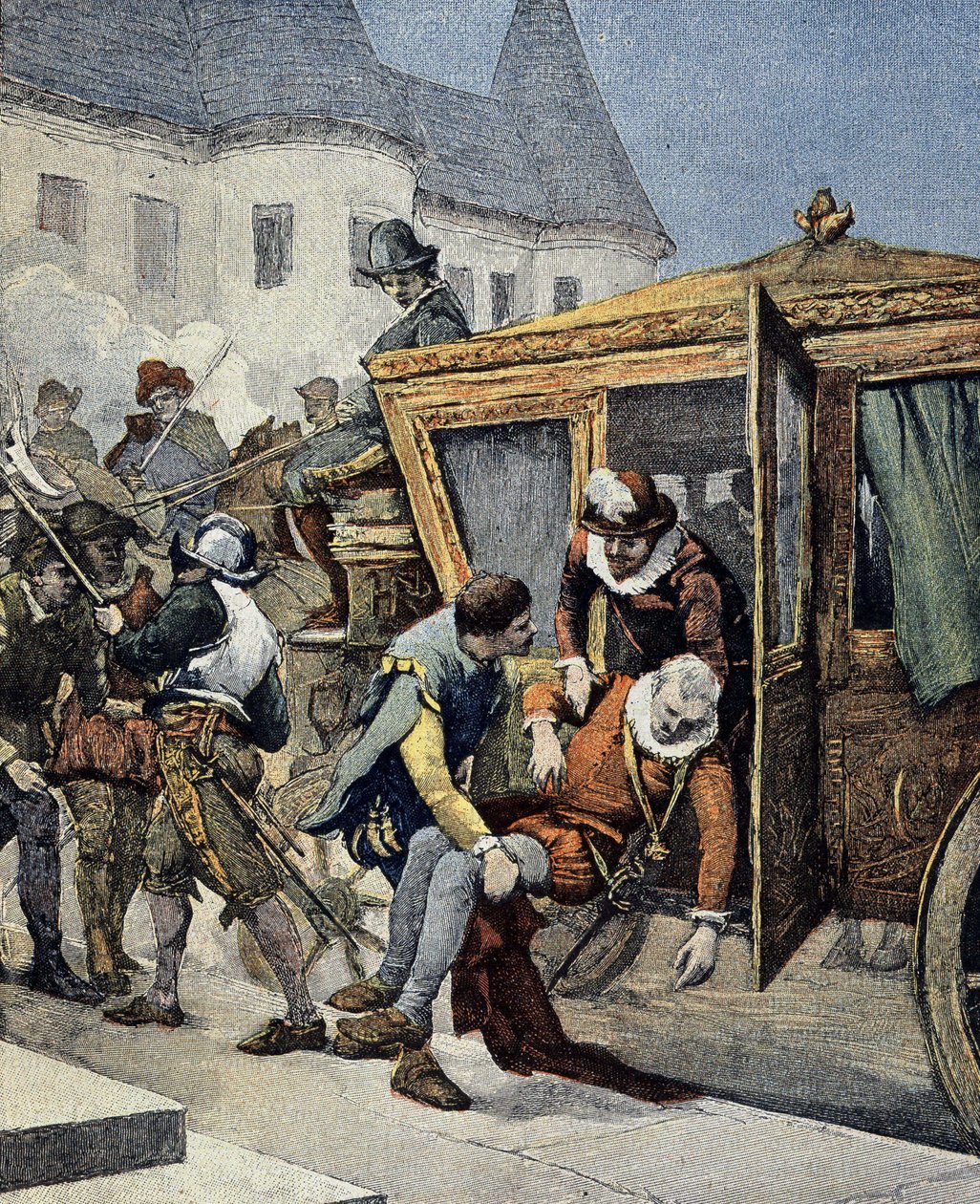 Attentatet på Henri IV den 14/05/1610. Omslag quot;Le Petit Francais Illustréquot; av 12.05.1900. av French School