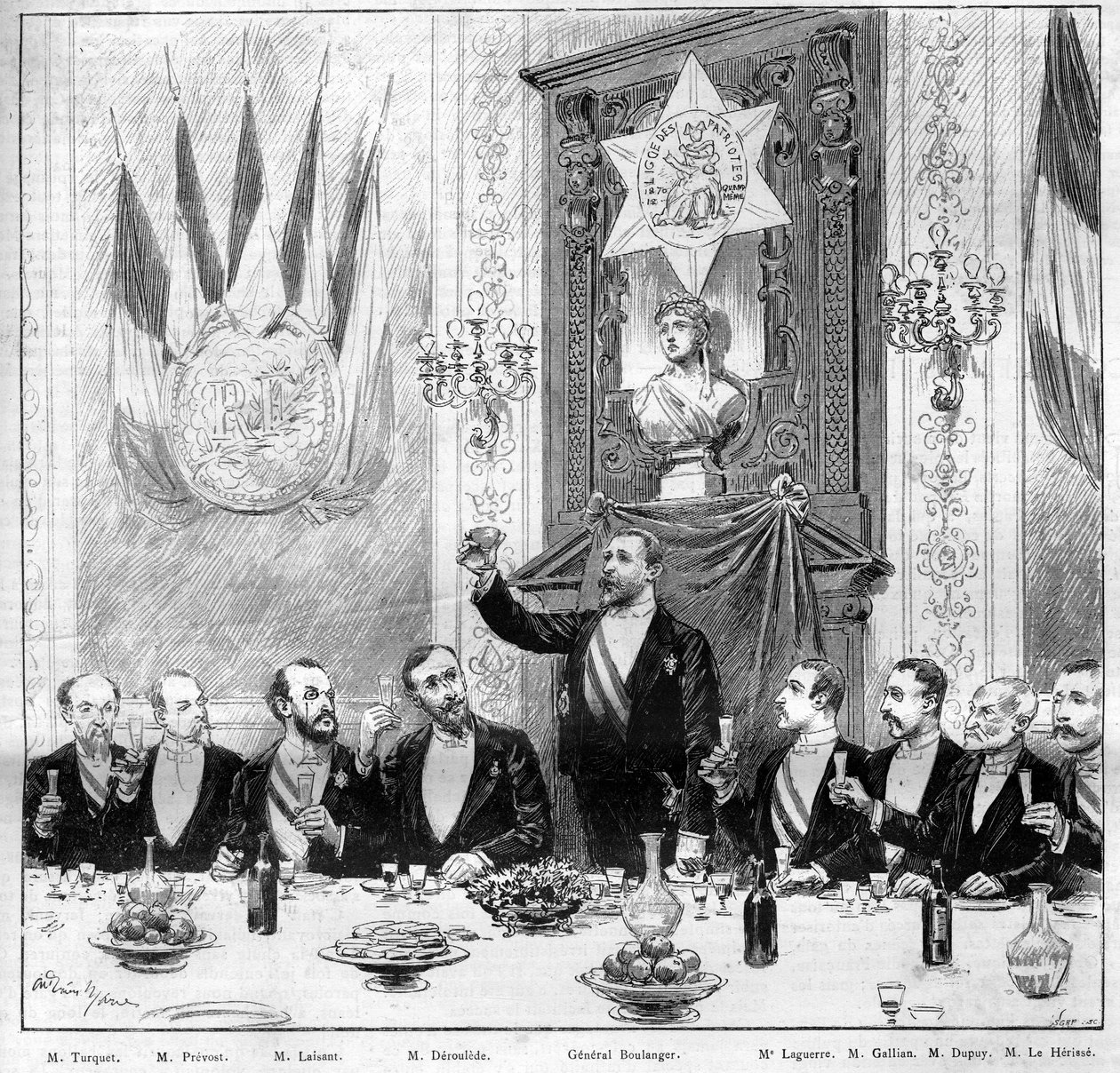 Banketten som ble tilbudt av League of Patriotes til general Boulanger 25. november av French School