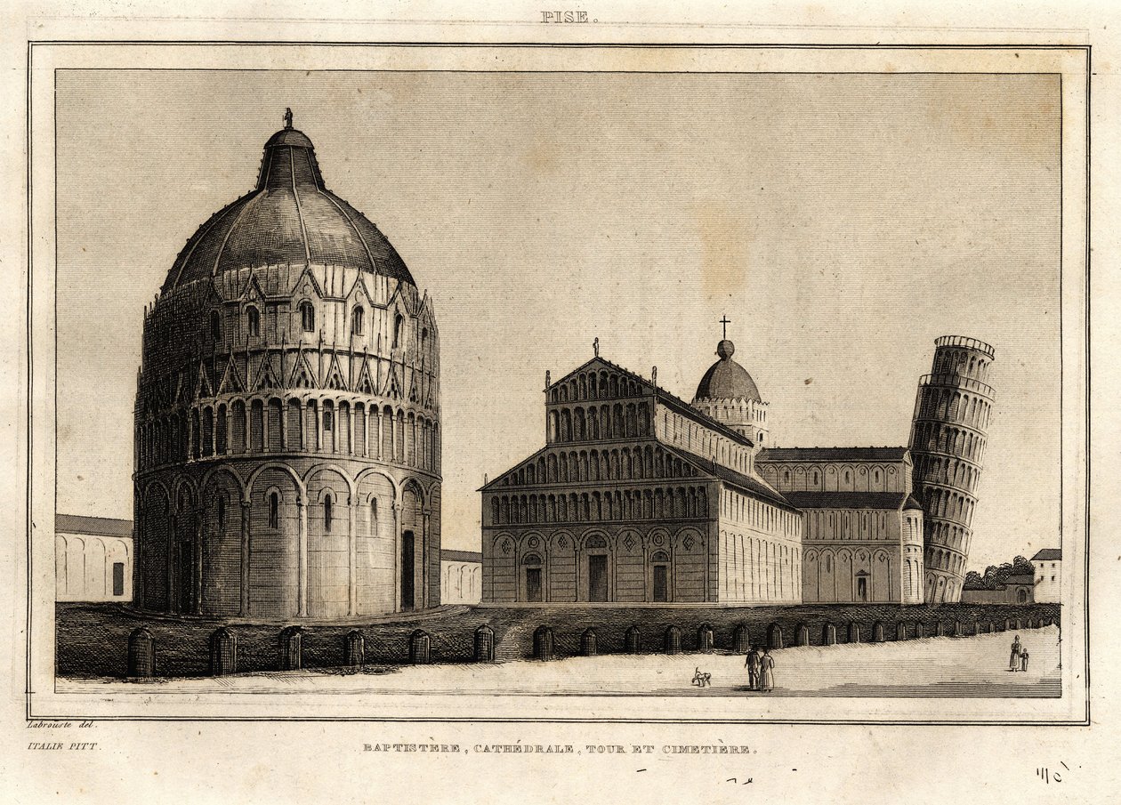 Baptisteren, katedralen, tårnet og kirkegården i Pisa av French School