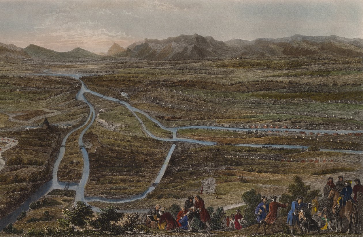Slaget ved Cassano 16. august 1705, gravert av Chavanne (fargegravering) av French School