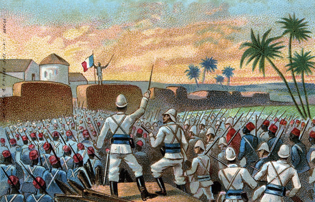 Erobringen av Abomey, tidligere hovedstad i Behanzin (Benin i dag) av den franske ekspedisjonsstyrken på oppdrag fra general Alfred Amedee Dodds (17. november av French School