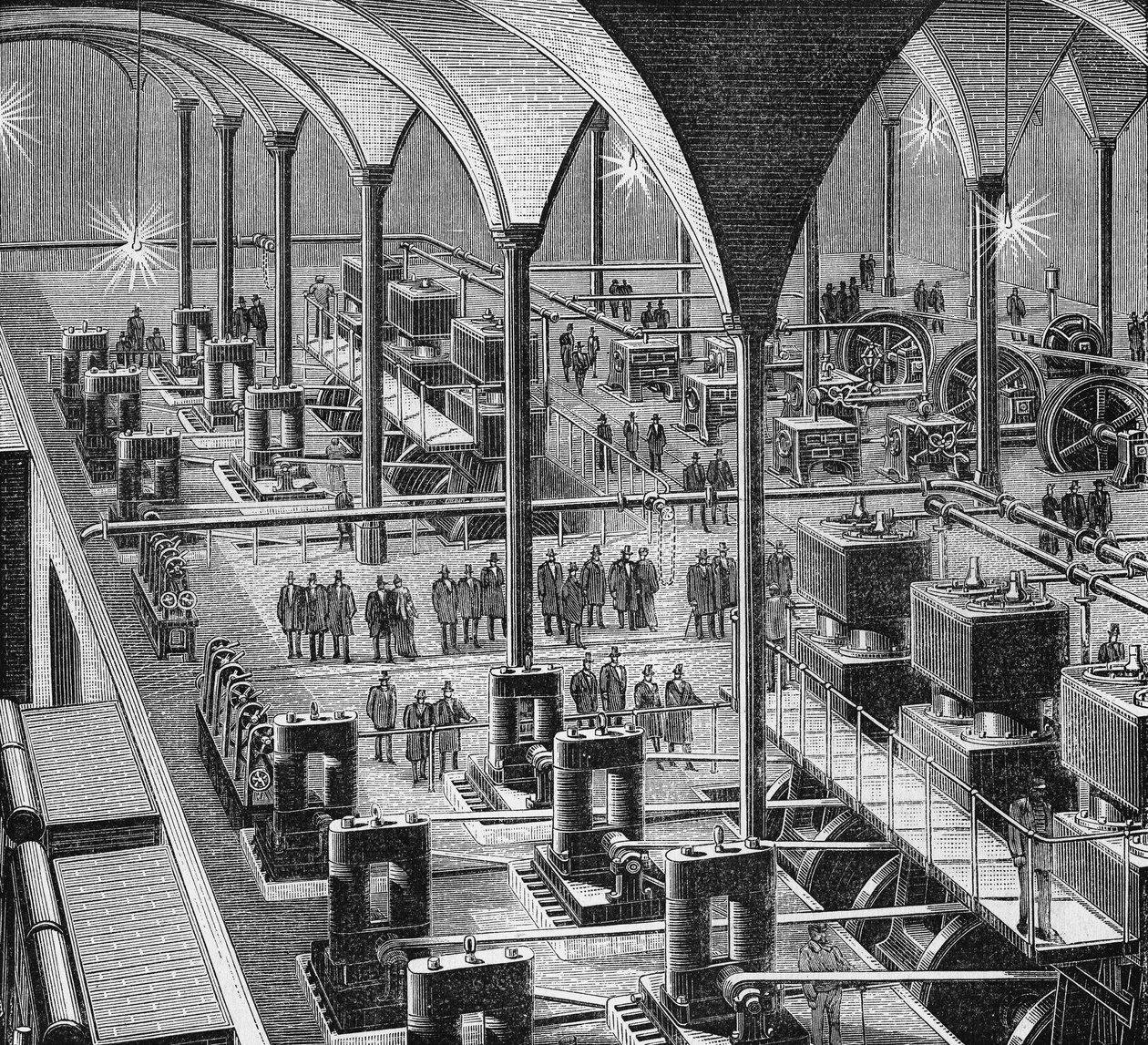 Det sentrale elektrisitetsverket i Halles de Paris. I "Album of Science"", Editions Jouvet av French School