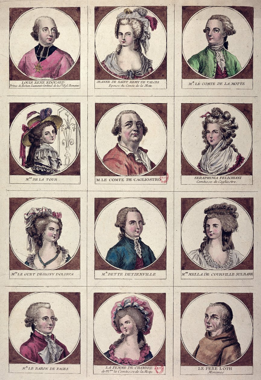 Hovedpersonene involvert i Affair of the Collier de la Reine 17856 av French School