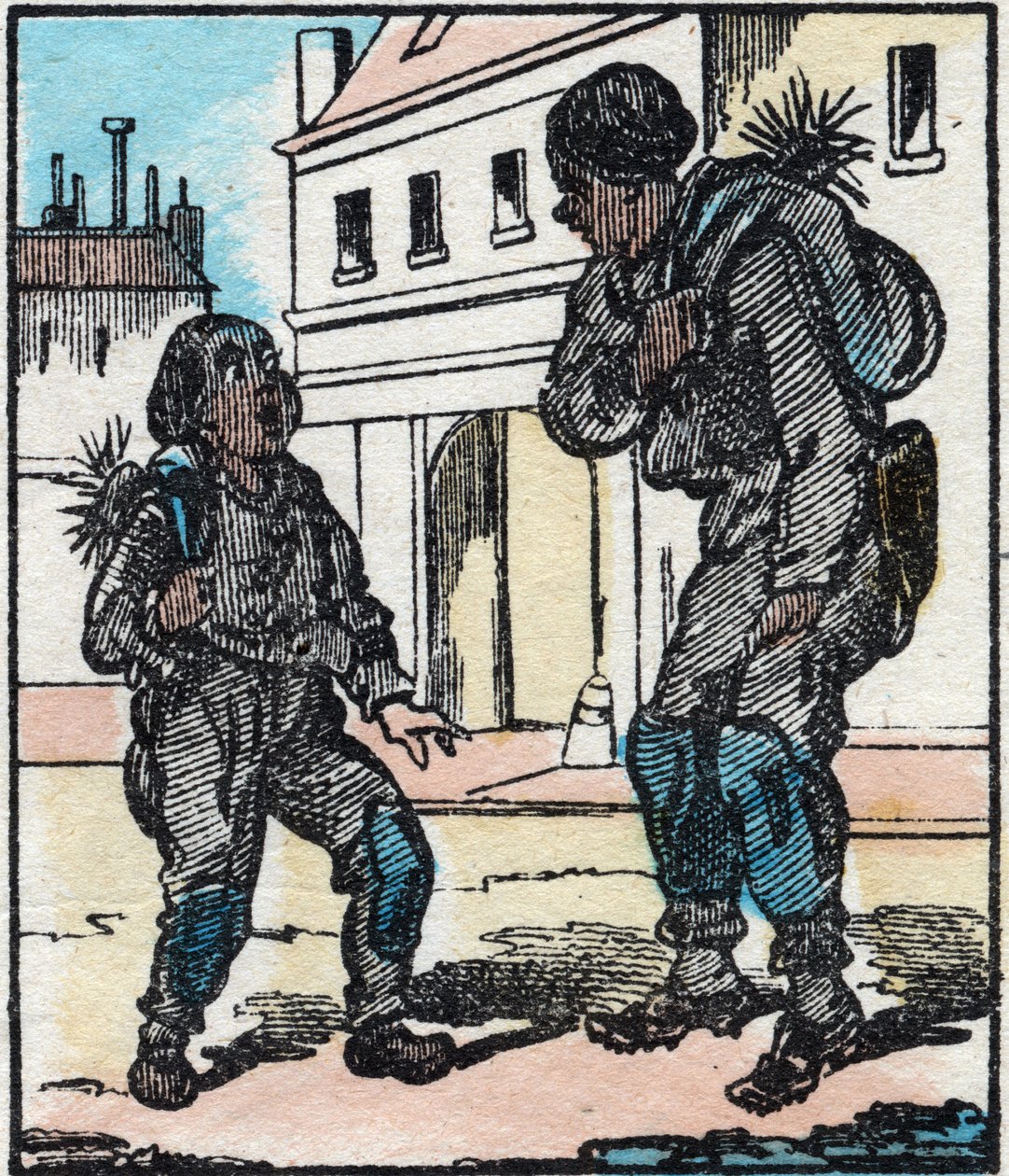 The chimney sweep. Engraving in “” La chanson des metier””. Epinal imaging, late 19th century. Private Collection av French School