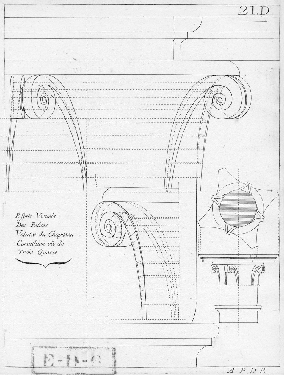 Den korintiske hovedstaden, illustrasjon fra en bok om geometri, 1700- eller 1800-tallet, utgitt Avec Privilege du Roy et E.. du Gouvernement av French School
