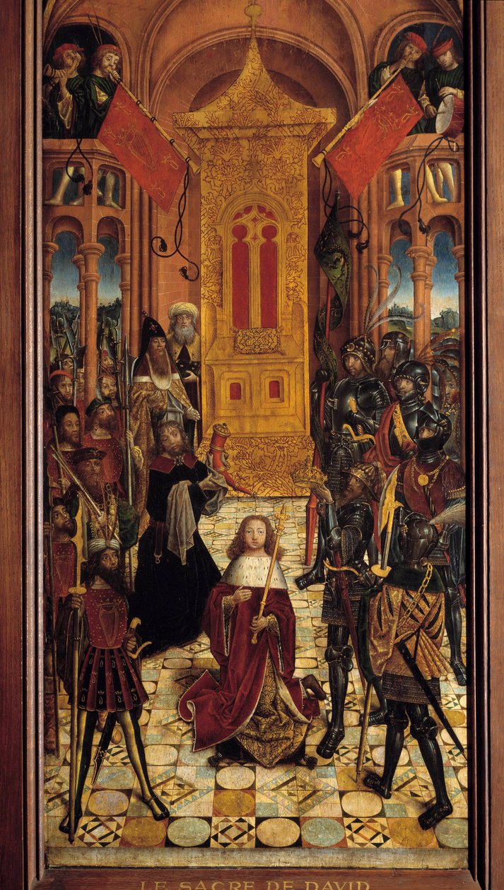 Kroningen av David David er kronkonge av Israel. Maleri av den franske skolen på 1500-tallet. 1501. fra Cathedrale d