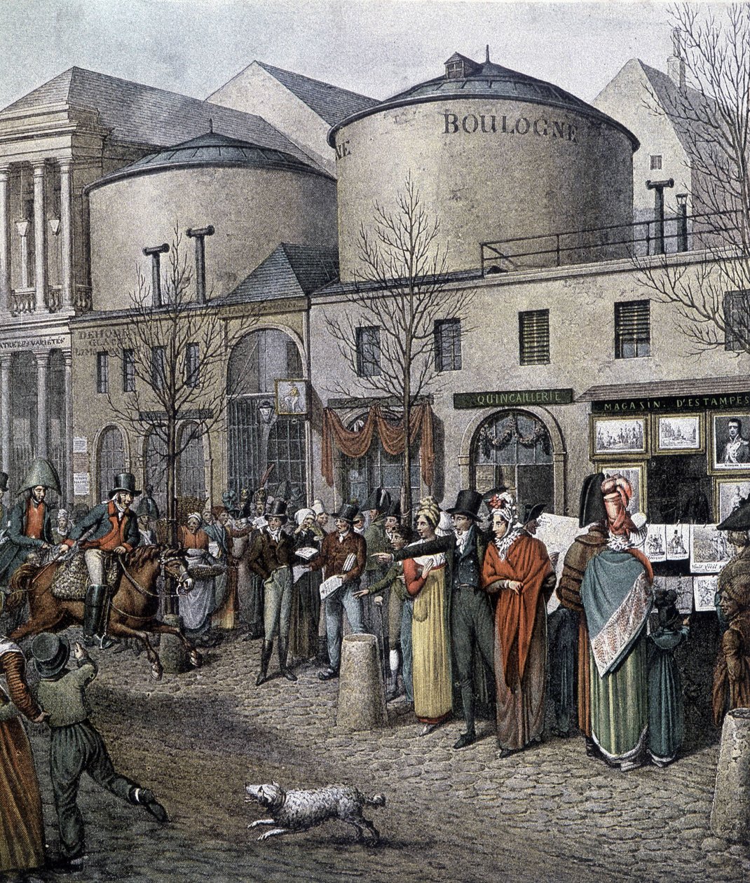 Folkemengden foran butikkene i Paris (Marchand d'estampes) - litografi av French School
