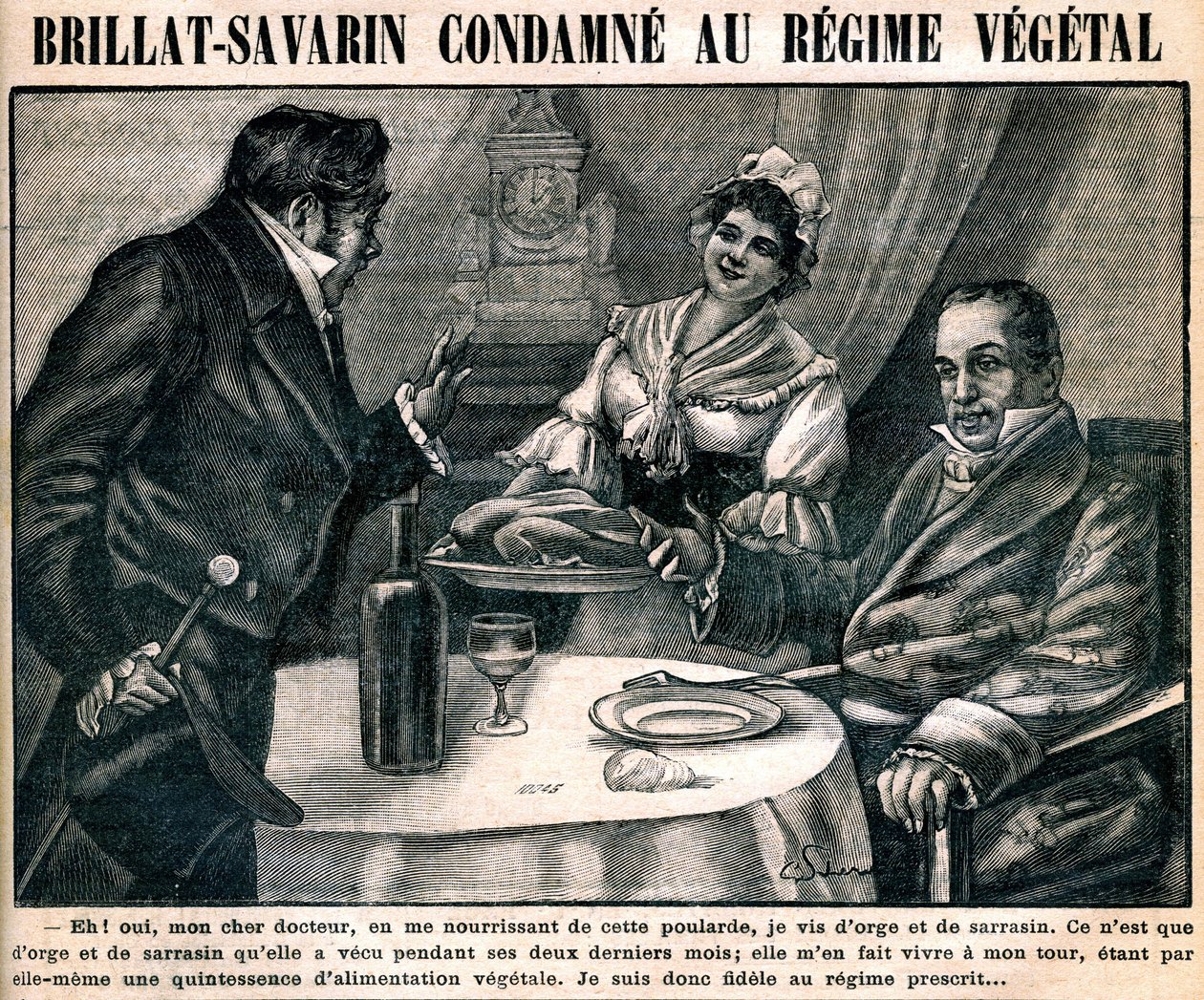 Det nysgjerrige vegetariske kostholdet til gastronomen Jean Anthelme Brillat-Savarin (Brillat Savarin) (1755-1826, på forsiden av ukeavisen «La cuisine des familles» n°90, 10. mars av French School