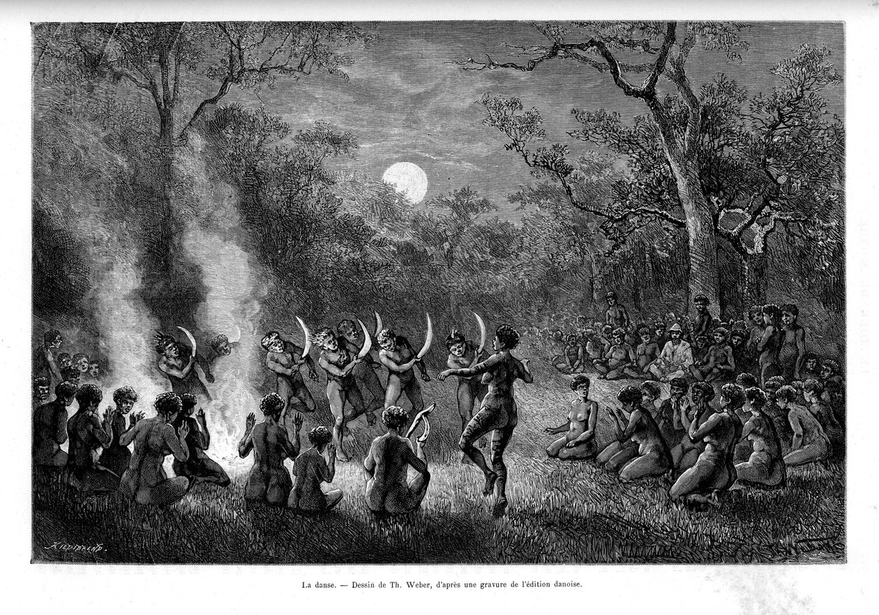 Bumerangdansen rundt ild blant aboriginerne i Australia - i «Tour du Monde»» av French School