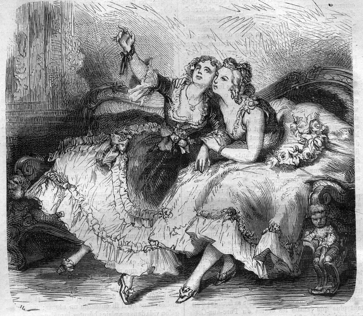 Døtrene til "haremet" til kongen av Frankrike Louis XV dit le Bien-Aime (Bien Aime) (1710-1774). Gravering i "Historien om pavene-kongene-dronninger og keisere gjennom århundrene"" av Maurice Lachatre av French School