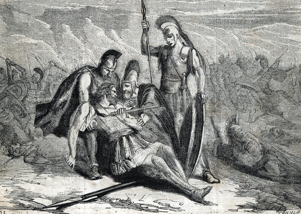 Epaminondas død (418-362 f.Kr.) - (gravering) 1864 av French School