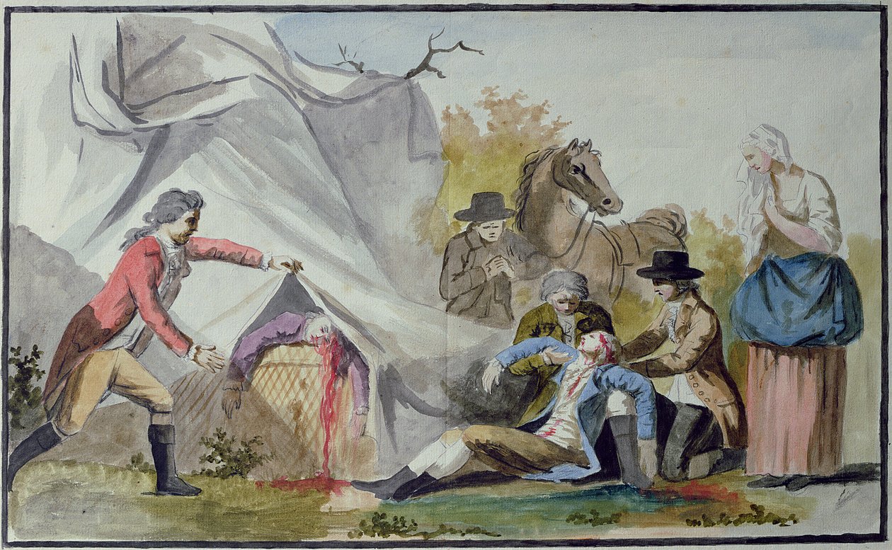 Francois Pilatre de Roziers (1754-85) død nær Boulogne 15. juni 1785 etter å ha forsøkt å krysse kanalen i en Mongolfiere-ballong av French School