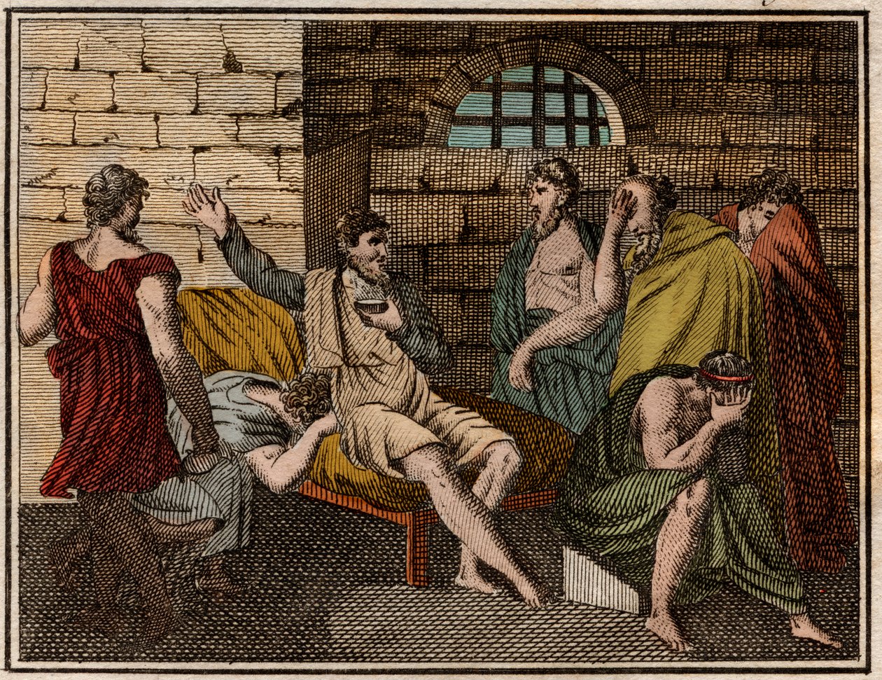 Døden til Sokrates, gresk filosof (470?-399 f.Kr.). av French School