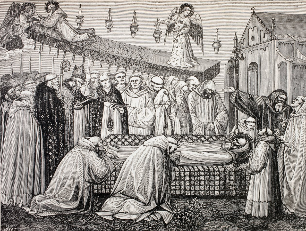 Dødsfallet til St. Benedikt av Nursia i klosteret Monte Cassino, fra 