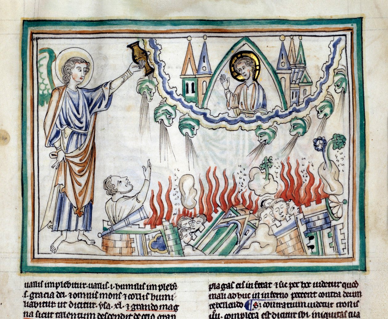 Ødeleggelsen av Babylon Miniature hentet fra "The Apocalypse of Cambrai"" belyst av den franske skolen på 1200-tallet. Frk. 422. Kommunebibliotek, Cambrai av French School