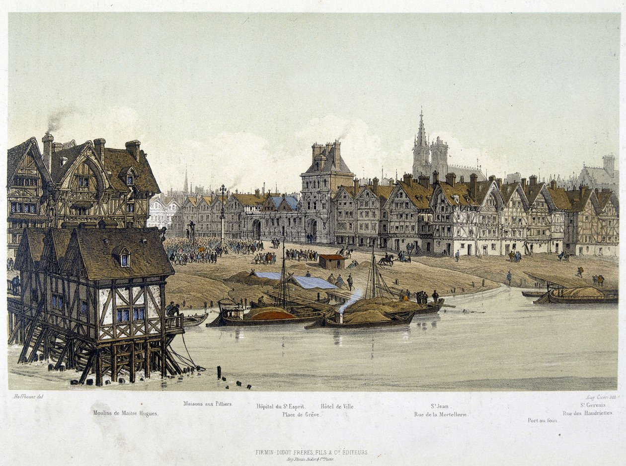 Distriktet til Hotel de Ville de Paris i 1583 - i "Paris gjennom tidene: tempelet og rue Royale", sent på 1800-tallet av French School