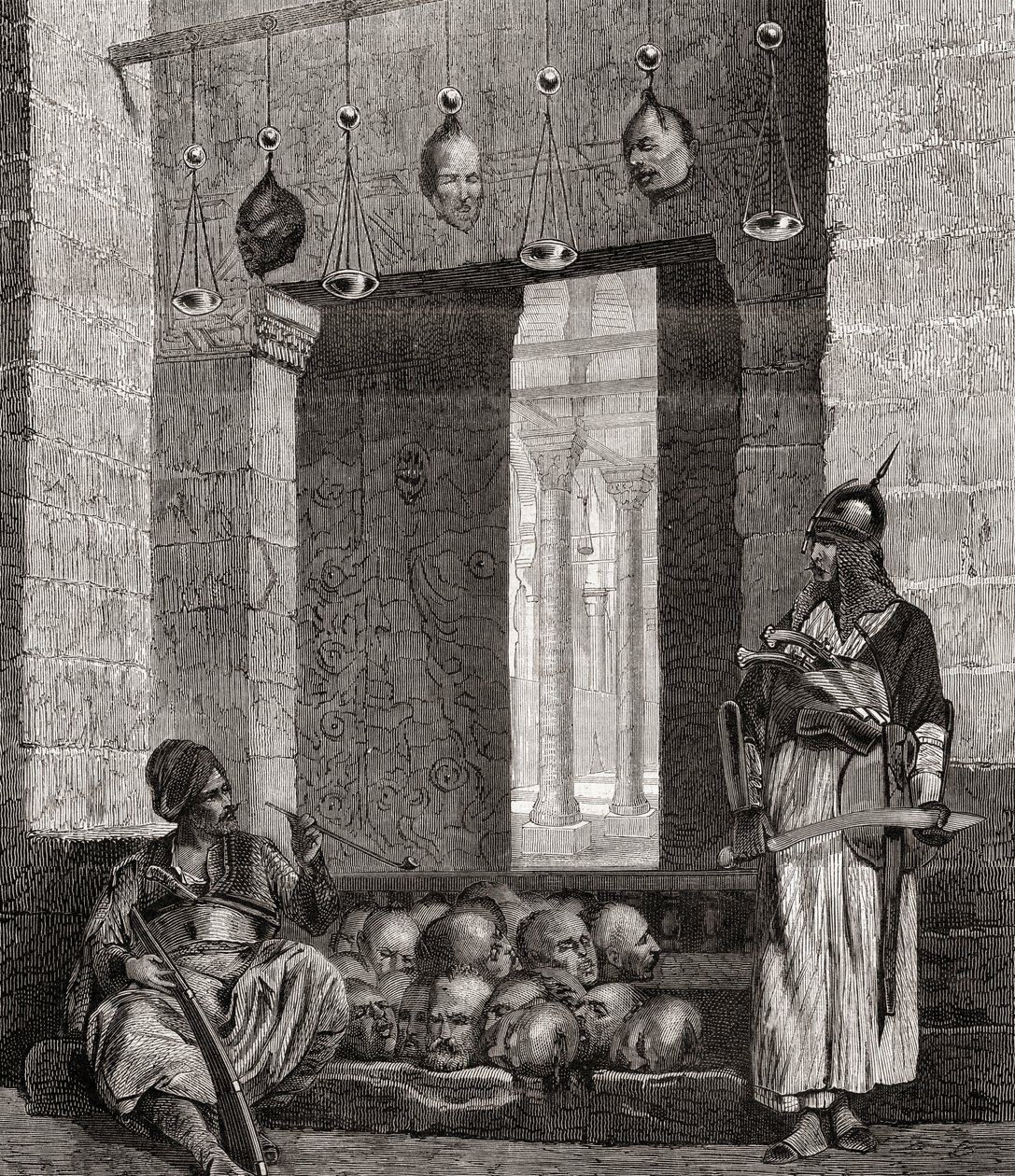 Døråpningen til moskeen El Assaneyn i Kairo, Egypt, fra "L"Univers Illustré", 1866 av French School