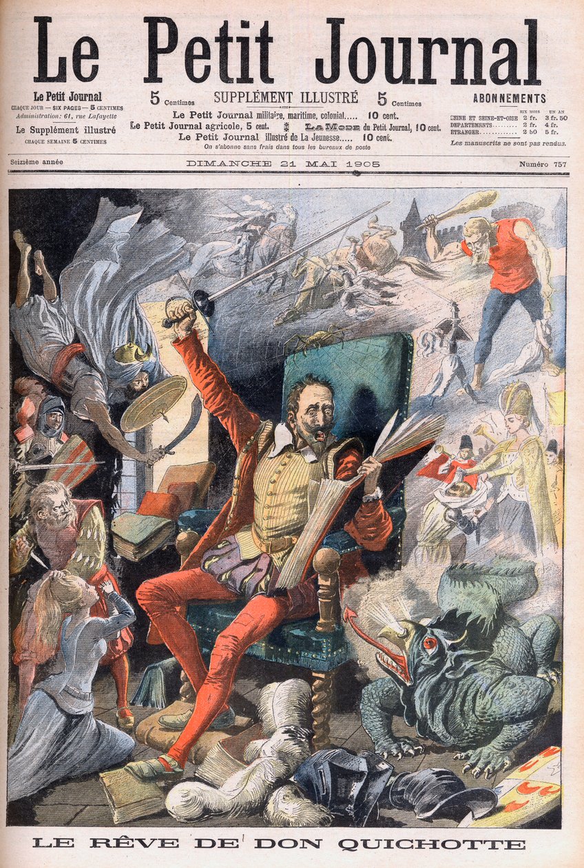 The dream of Don Quixote. Le Reve de Don Quixote (Miguel De Cervantes) - Illustration for Le petit Journal, 21 May 1905. av French School