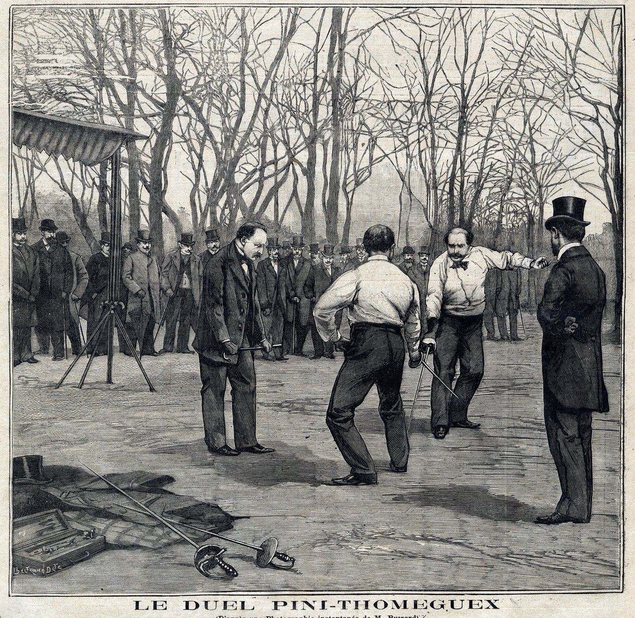 The duel of the masters of arms Pini and Thomeguex in the Parc de Saint Ouen (Saint-Ouen). In “” Le Petit Parisien”” on 28/03/1897. av French School