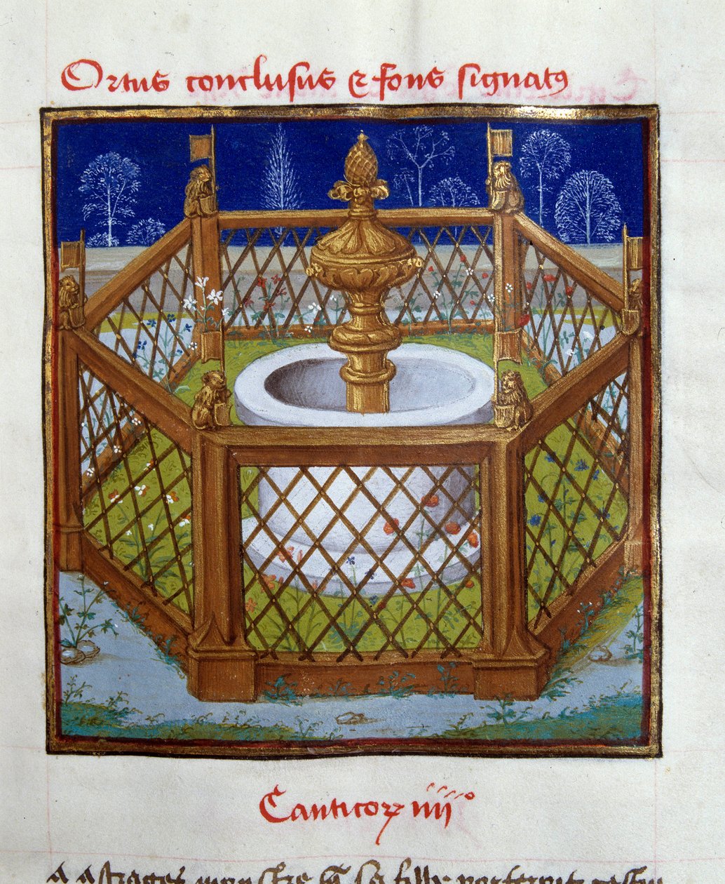 Den lukkede hagen og fonteneforseglingen miniatyr fra Mester av Dreux-Bude (Dreux Bude) (Andre d