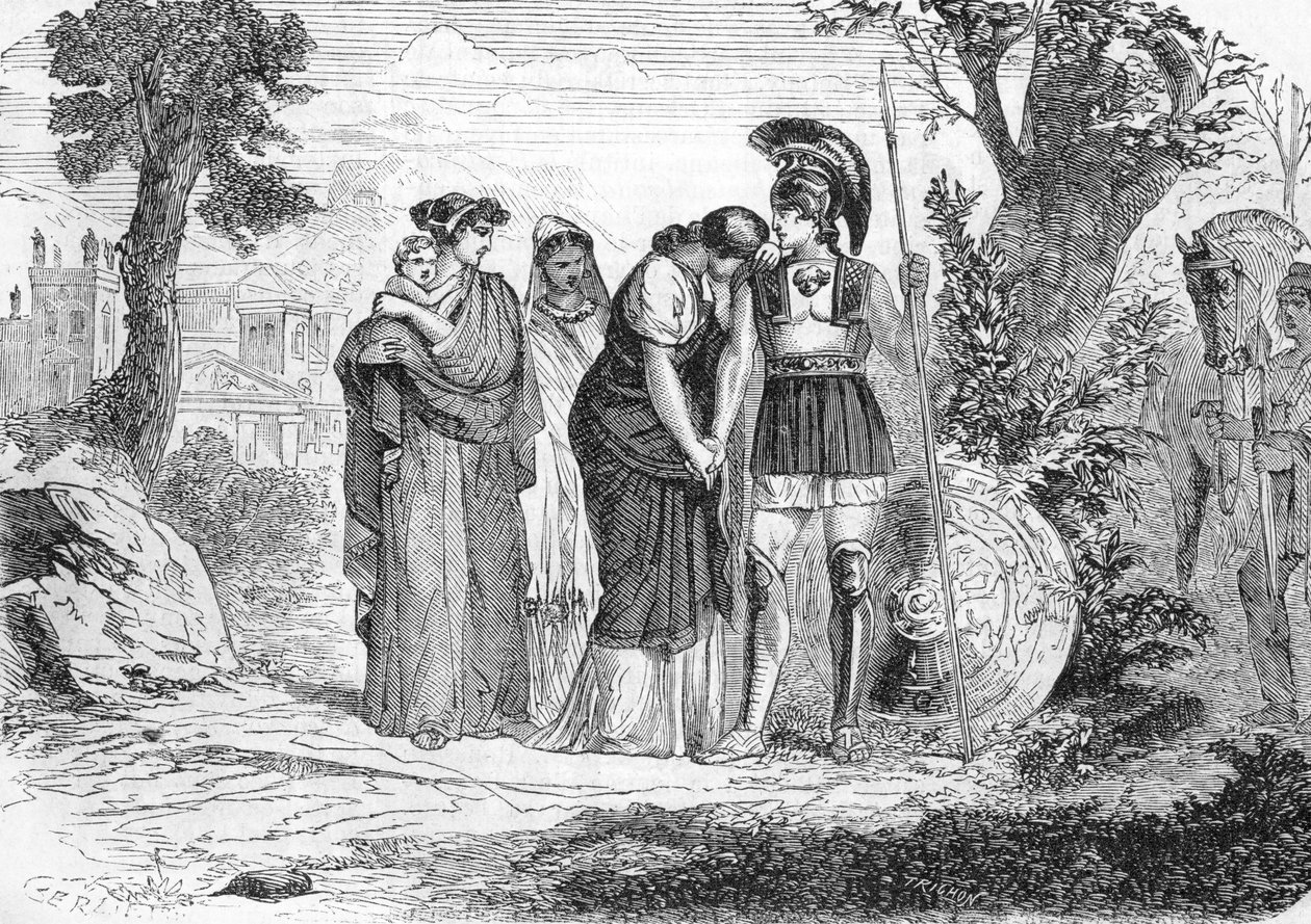 Farvel til Hector og Andromaque (gravering) 1864 av French School