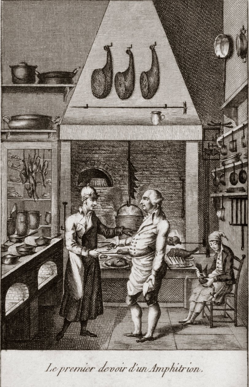 Den første plikten til en Amphitrion (amphitryon) - gravering i "" Almanach av gourmeter, tjener som en guide på måter å gjøre utmerket kjære. Av en gammel amatør"" av Alexandre Balthazar Laurent Grimod de la Reyniere - 1804-1812 av French School