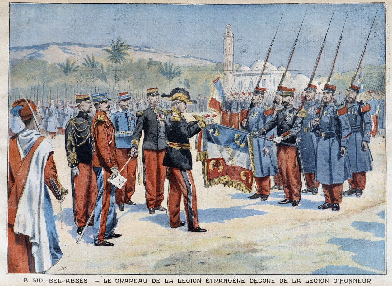 Fremmedlegionens flagg dekorert i Sidi-Bel-Abbes - i "" Le Petit Parisien"" fra 29.04.1906 av French School