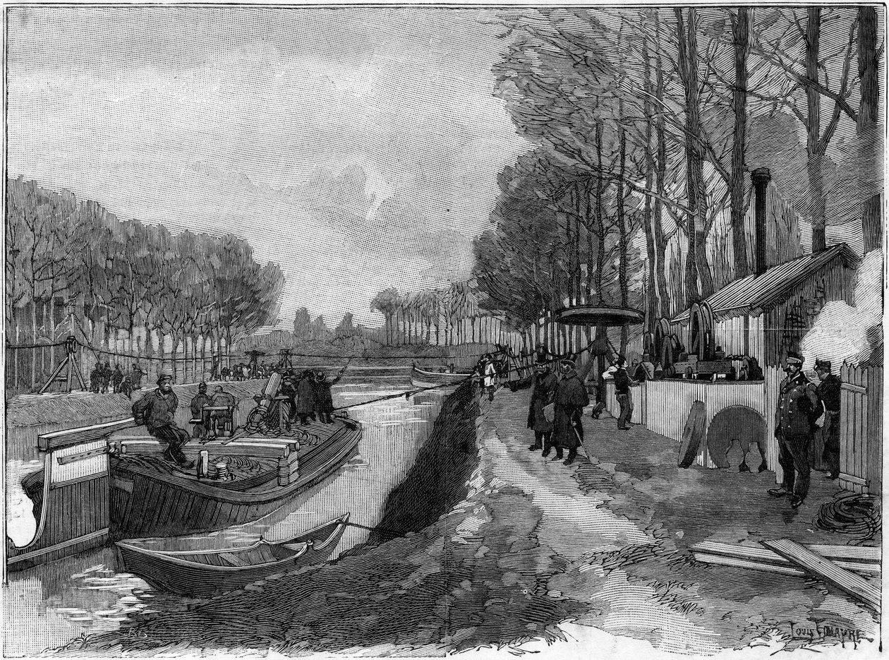 The funicular hauling of boats on the canals in Joinville le Pont, following the Maurice Levy system. av French School