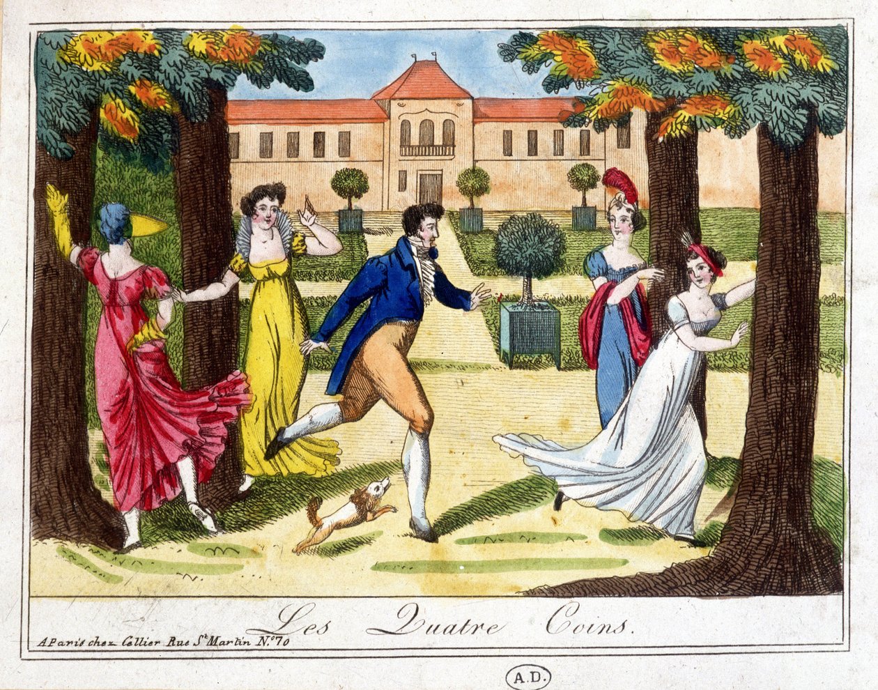 Spillet om de fire hjørnene. Gravering tidlig på 1800-tallet. av French School