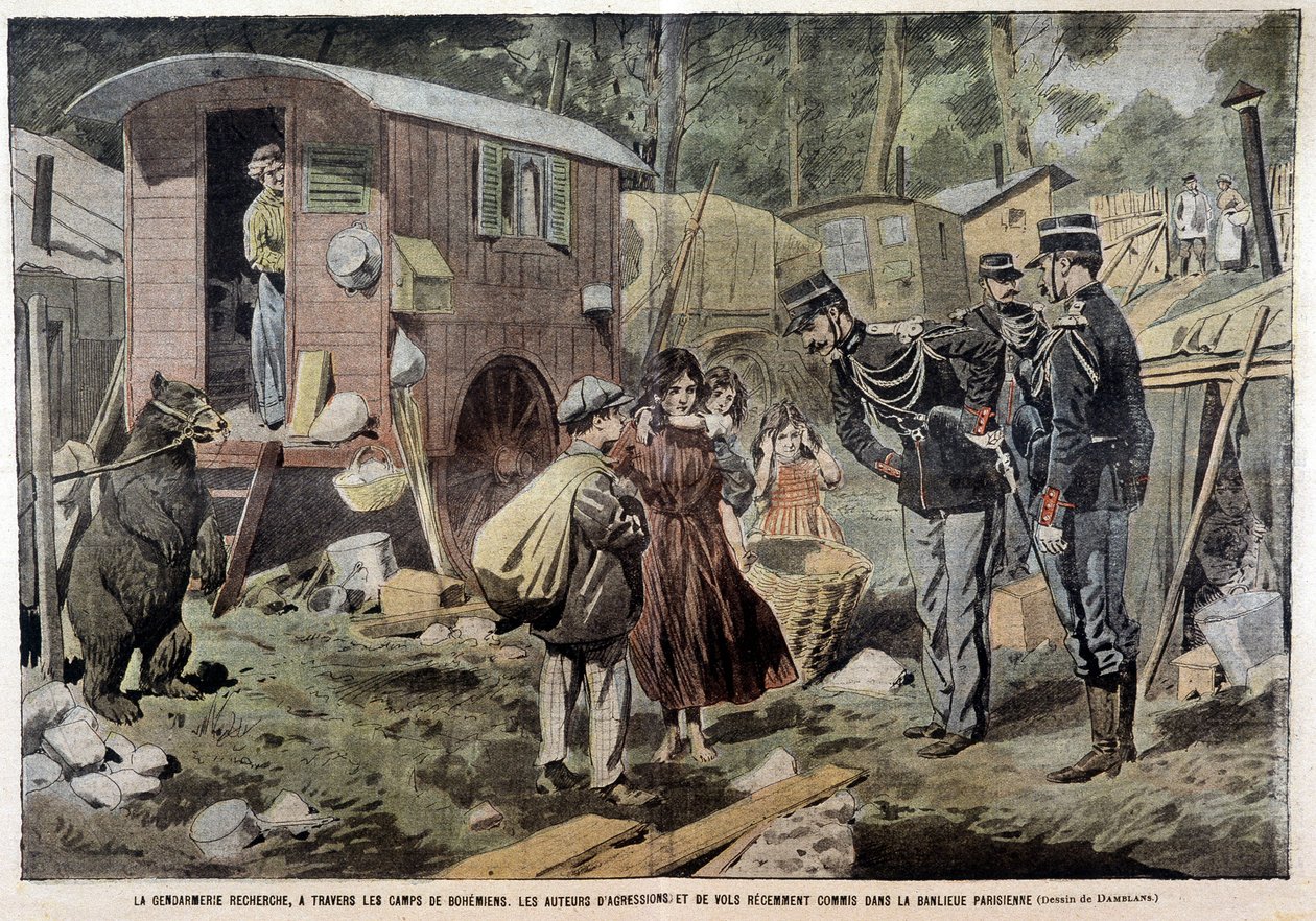 Gendarmeriet søker, gjennom sigøynerleirene, gjerningsmennene til nylige angrep og ran begått i den parisiske forstaden - i "" Pelerin"" av 21.04.1907. av French School