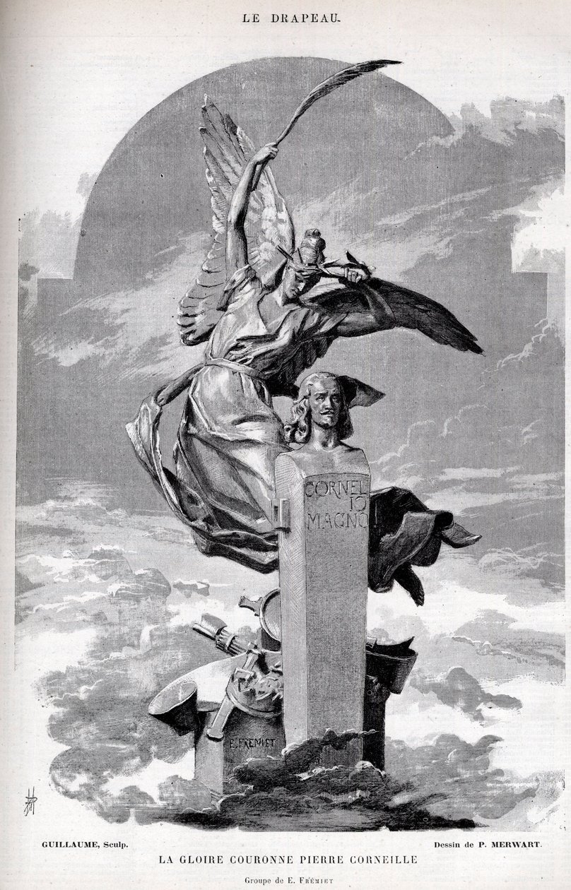 Herlighetskronen Pierre Corneille - tegning av Merwart for "" flagget - berømt overvåker av League of Patriots"" - 1884 av French School