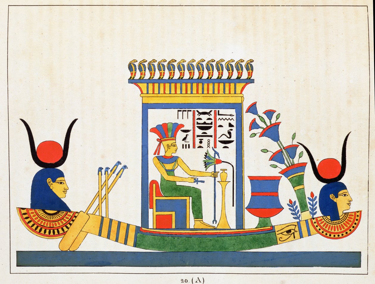 Gudinnen Anuket, illustrasjon fra Pantheon egyptien: samling av mytologiske karakterer fra det gamle Egypt av Jean-Francois Champollion, utgitt ca. 1986 av French School