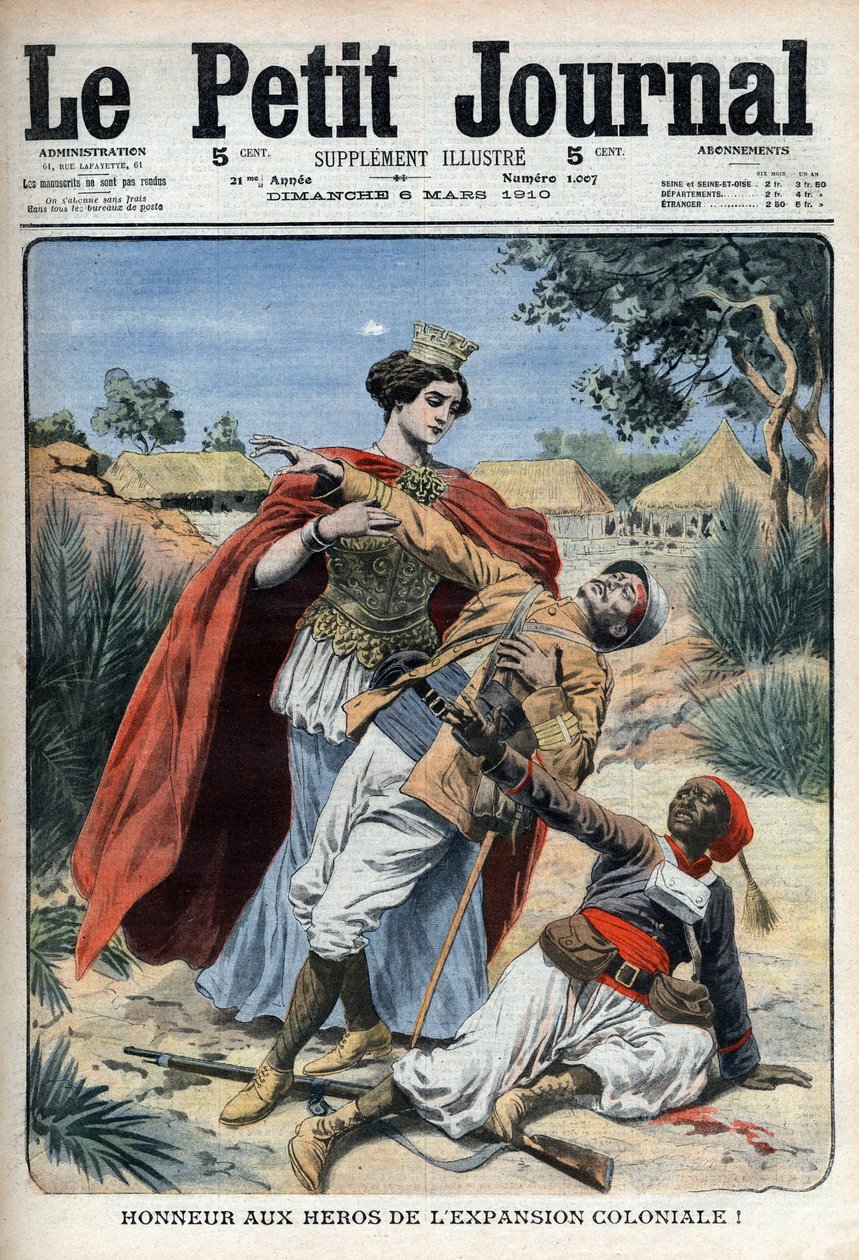 Kolonialismens helter (i Nord-Afrika) hedres allegorisk gravering "Le Petit Journal", 6. mars 1910 (gravering) av French School