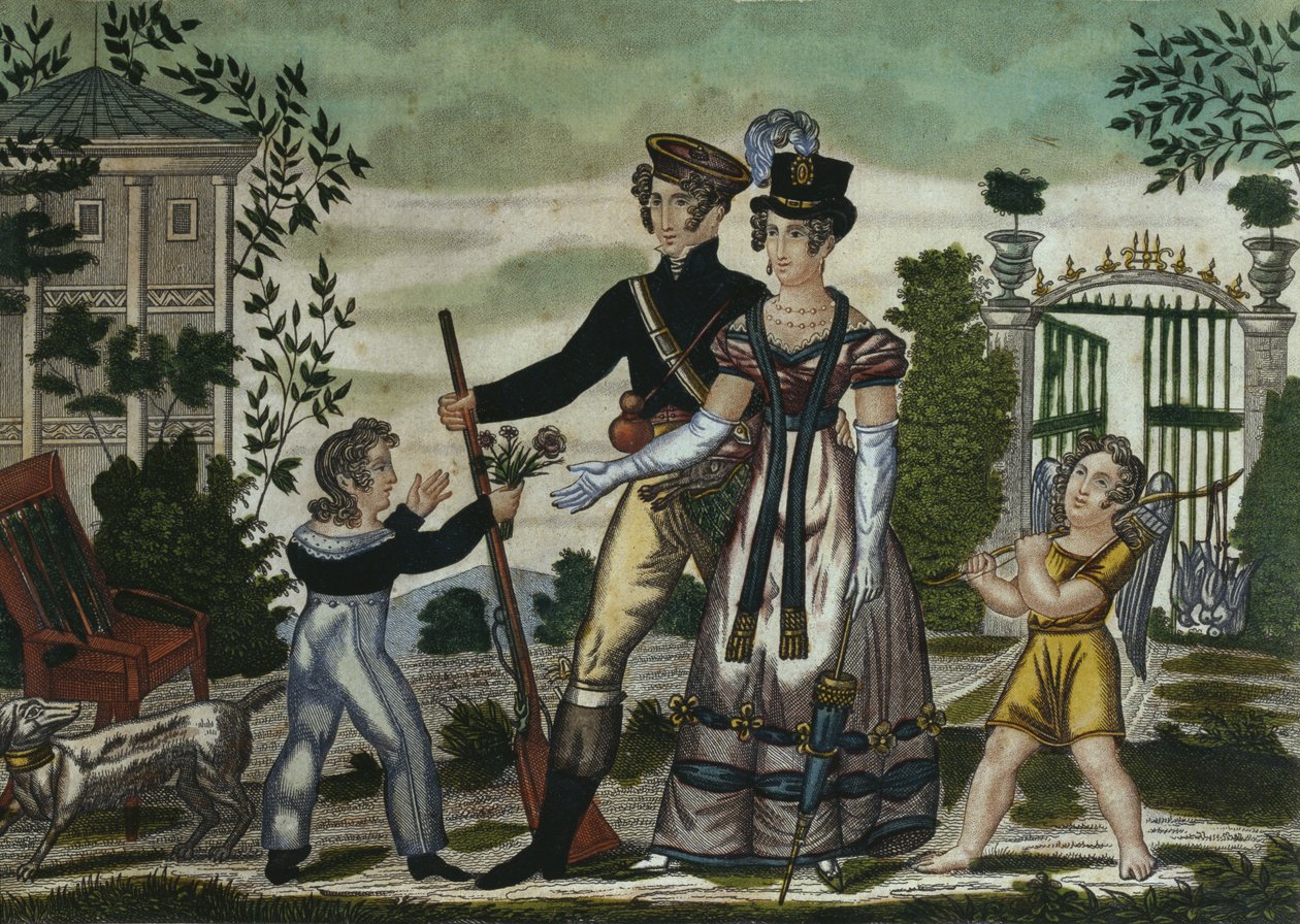 Jegerne kommer tilbake, plate 4, tidlig på 1800-tallet (fargegravering) av French School