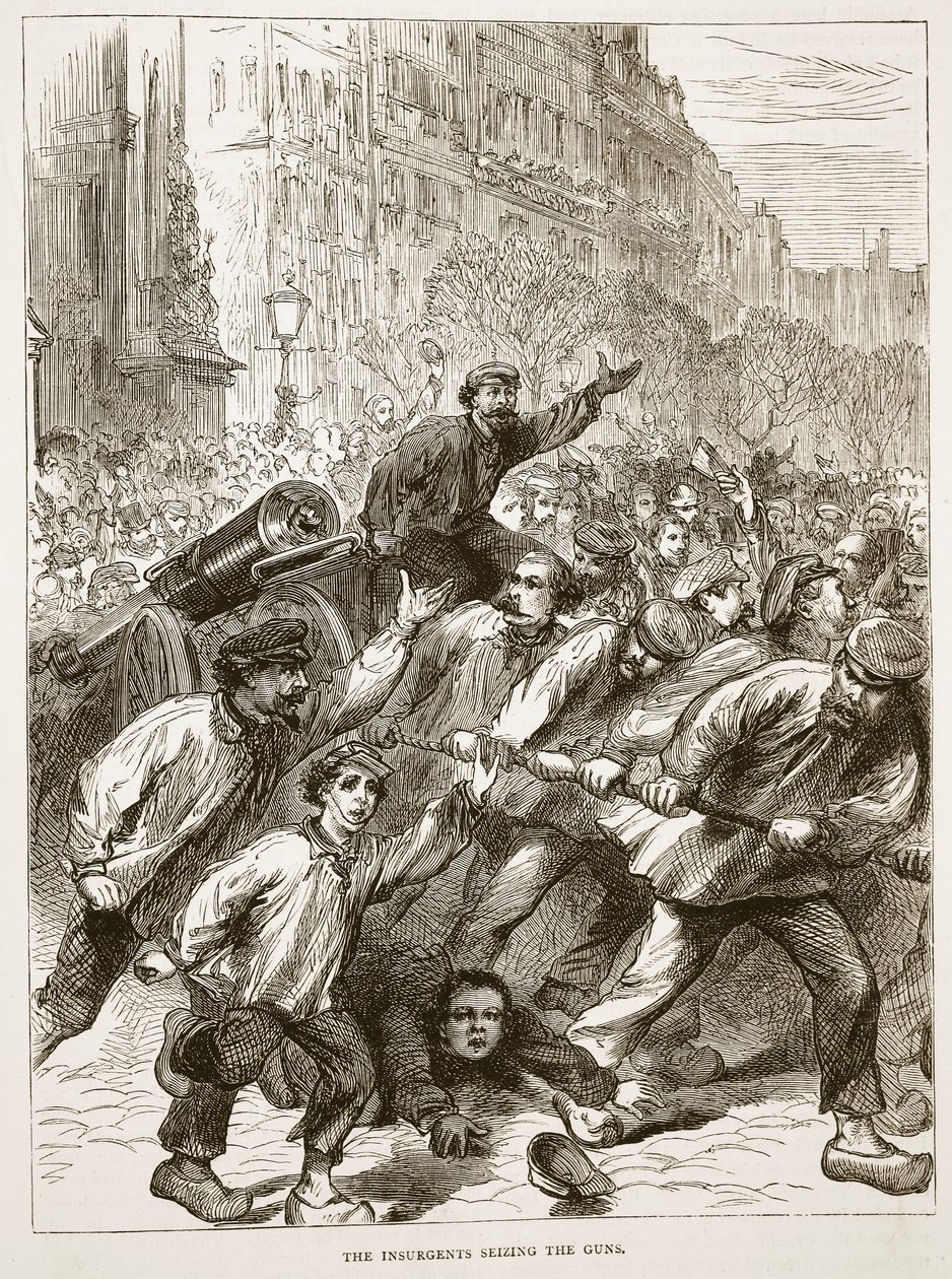 Opprørerne som beslagla våpnene, mars 1871, illustrasjon fra Cassells historie om krigen mellom Frankrike og Tyskland, 1870-1871 av French School