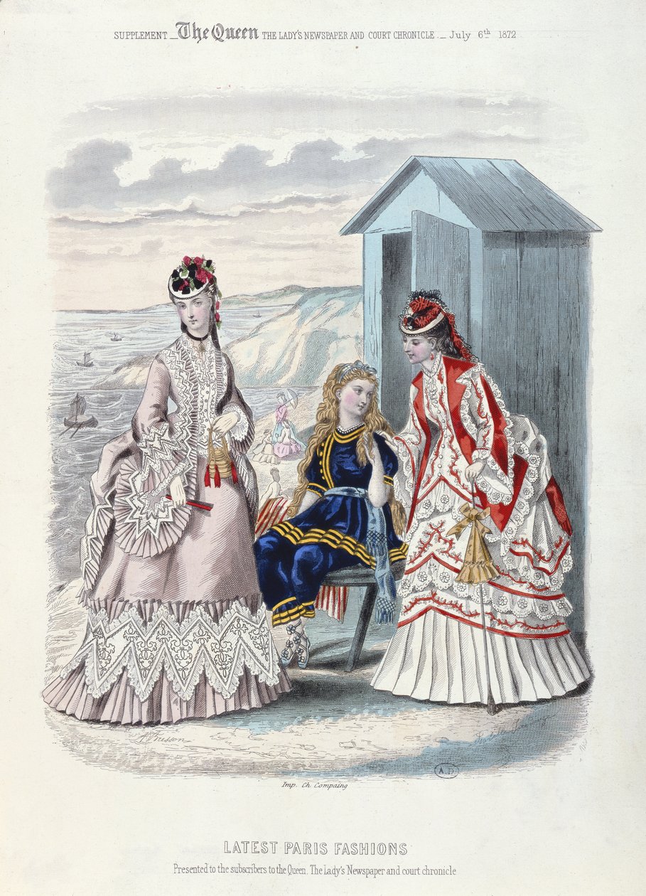 De siste Paris-motene for strand og svømming, 1872 (fargegravering) av French School