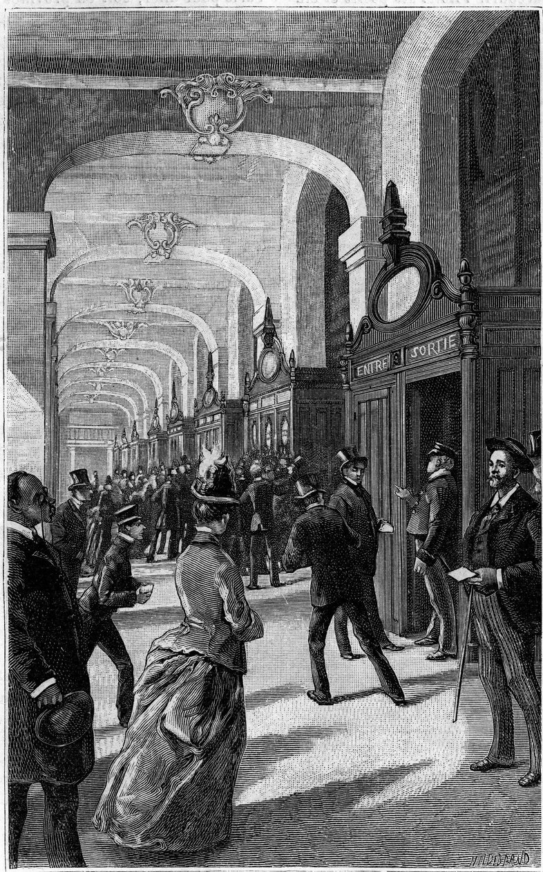 Postboksgalleriet til Hotel des Postes på rue du Louvre i Paris. Gravering i journalen ""Ungdom"" av French School