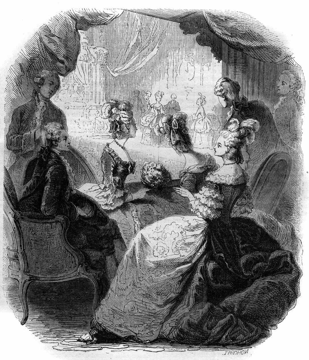 Logen til Dauphine Marie Antoinette (1755-1793) under fremføringen av Christoph Willibald Glucks opera «Iphigenie en Aulide» (1714-1787) i 1774. Gravering fra 1856. av French School