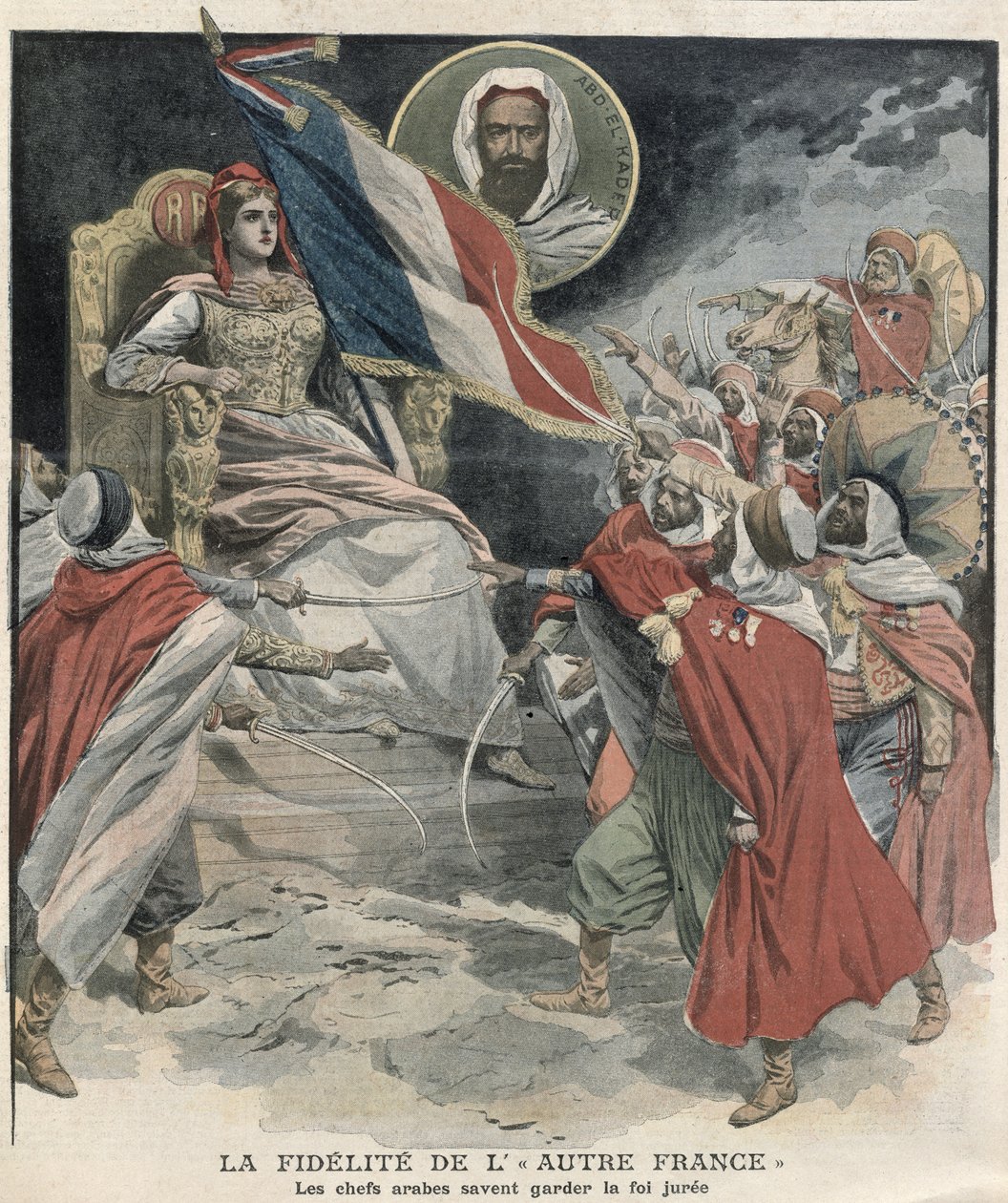 Algeriske arabiske høvdingers lojalitet til Frankrike, forside av le Petit Journal, 15. desember 1907 av French School